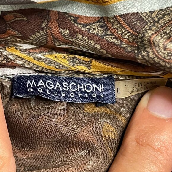 Magaschoni Collection Womens Blouse Scarf Print Sleeveless Mock Tie Neck Silk S - Picture 2 of 8